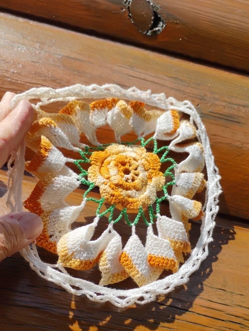 CROCHETED DOILY 3 Dimensional FLORAL GOLD MUSTARD ECRU EPLVC